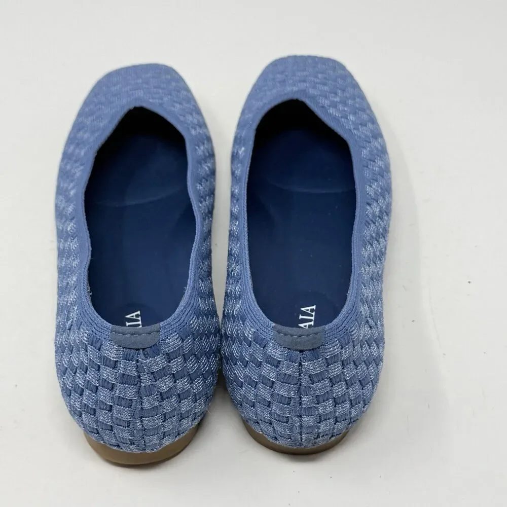 Vivaia Margot Walker Flats Shoes Womens 8.5 EU 39.5 Blue Woven V-Cut Square Toe